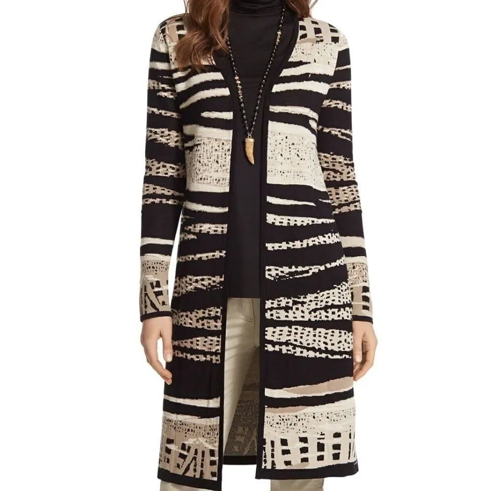 Chico's Analise Tribal Jacquard Cardigan Black and Gold